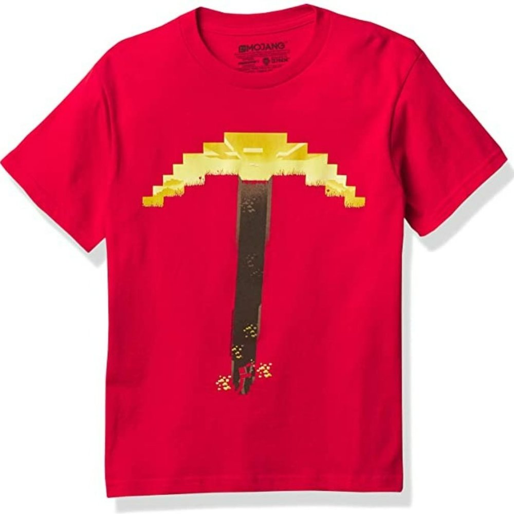 Minecraft Boy's Pixelated Pick Axe Red T-Shirt